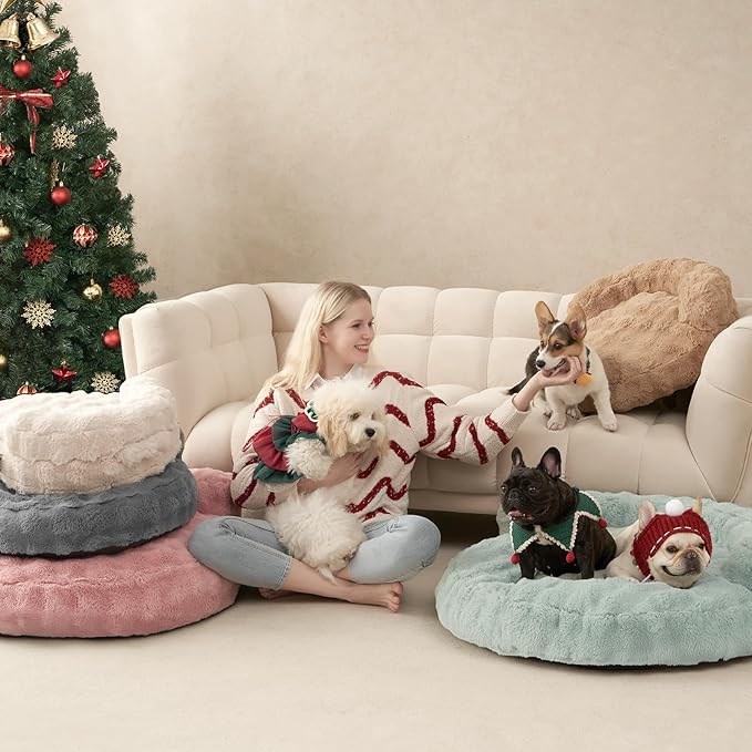 EHEYCIGA Soft Cat Couch Bed for Indoor Cats, Fluffy Small Dog Bed with Removable Washable Cover, Bolster Pet Sofa, Waterproof and Non-Slip, 23" x 23"x 7", Camel