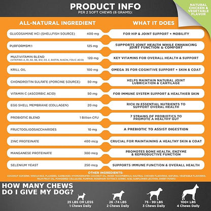 Googipet Premium Dog Multivitamin Chewable, Dog Vitamins and Supplements, Puppy Vitamins & Senior Dogs Probiotics for Gut Health + Vitamin C, Glucosamine for Dogs Joint Support (Chicken Flavor)