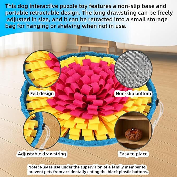 Snuffle Mat for Dogs, Large Dog Snuffle Mat 19'' x 19'' Enrichment Interactive Dog Puzzle Toys for Dogs Cats Encourage Natural Foraging Skills and Olfactory Training Stress Relievers Yellow-Red