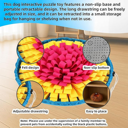Snuffle Mat for Dogs, Large Dog Snuffle Mat 19'' x 19'' Enrichment Interactive Dog Puzzle Toys for Dogs Cats Encourage Natural Foraging Skills and Olfactory Training Stress Relievers Yellow-Red