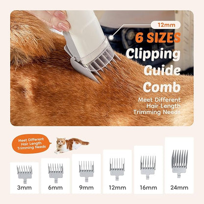 Sweetcrispy 2.5L Cup Professional Pet Grooming Vacuum Kit, 3 Suction Modes and 5 Groomer Tools with Cordless Low Noise Dog Clippers for Cats, Other Animals Hair Trimmer