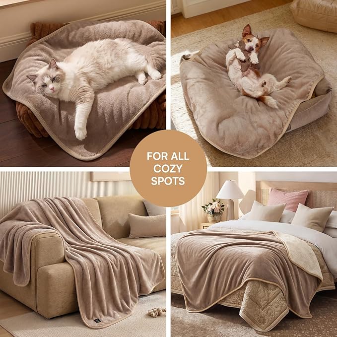 Luciphia Waterproof Blanket for Dog Washable Reversible Sherpa Fleece Throw Blanket for Bed Couch Soft Liquid Pee Proof Furniture Cover Protector for Small Medium Large Pet Cat Khaki 40" x 28"