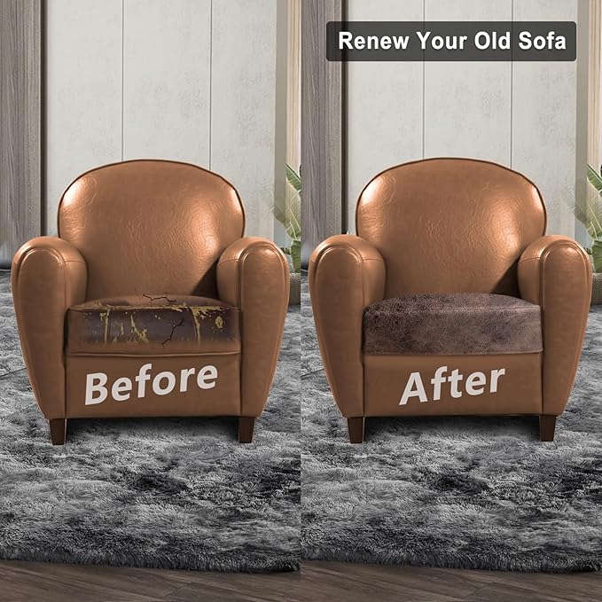 ANARACHON Leather Look Couch Cushion Covers Sofa Seat Slipcovers Sets Couches Furniture Protector for Sectional Armchair Loveseat Pets Kids Stretch Spandex Fabric (1 Cushion Armchair, Light Brown)