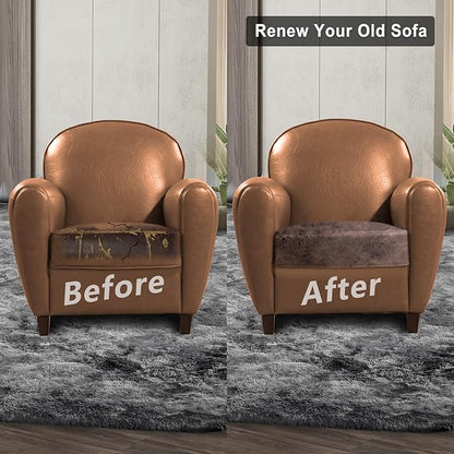 ANARACHON Leather Look Couch Cushion Covers Sofa Seat Slipcovers Sets Couches Furniture Protector for Sectional Armchair Loveseat Pets Kids Stretch Spandex Fabric (1 Cushion Armchair, Light Brown)
