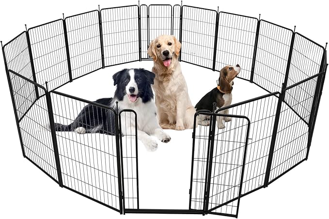 GarveeLife Dog Playpen,40 Inch(H) 42.6 Ft(L) 16 Panels Dog Fence Indoor/Outdoor,Heavy Duty Metal Pet Puppy Exercise Pen, Wide Door Low Threshold,Portable Pet Playpen for Rv Camping Garden Yard