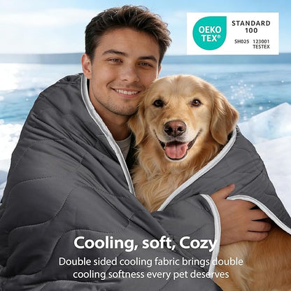 Cooling Blanket for Dogs - Q-MAX>0.4, Lightweight Pet Throw Blanket Furniture Protector, Breathable Fill and Soft Washable Cooling Mat for Summer, Grey, 60x80