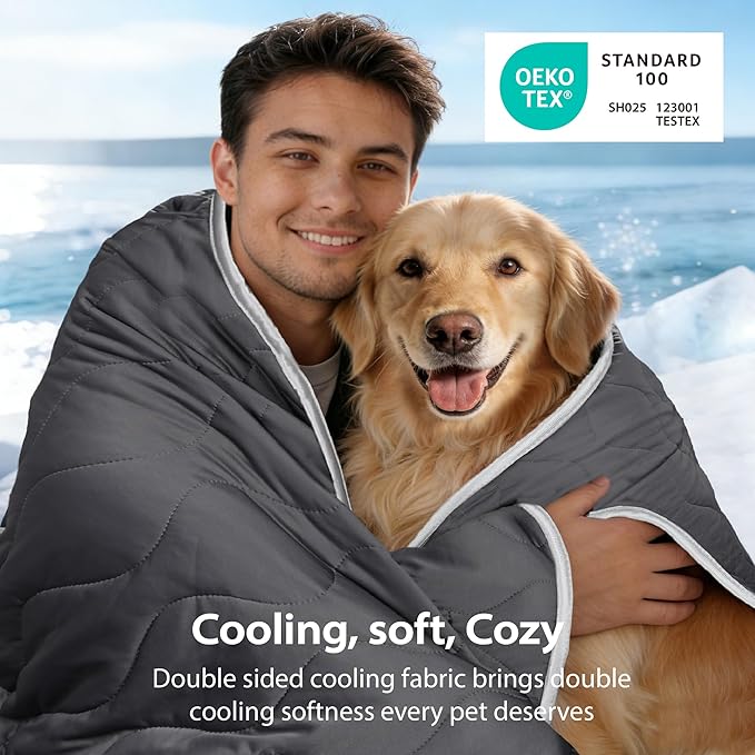 Cooling Blanket for Dogs - Q-MAX>0.4, Lightweight Pet Throw Blanket Furniture Protector, Breathable Fill and Soft Washable Cooling Mat for Summer, Grey, 30x40