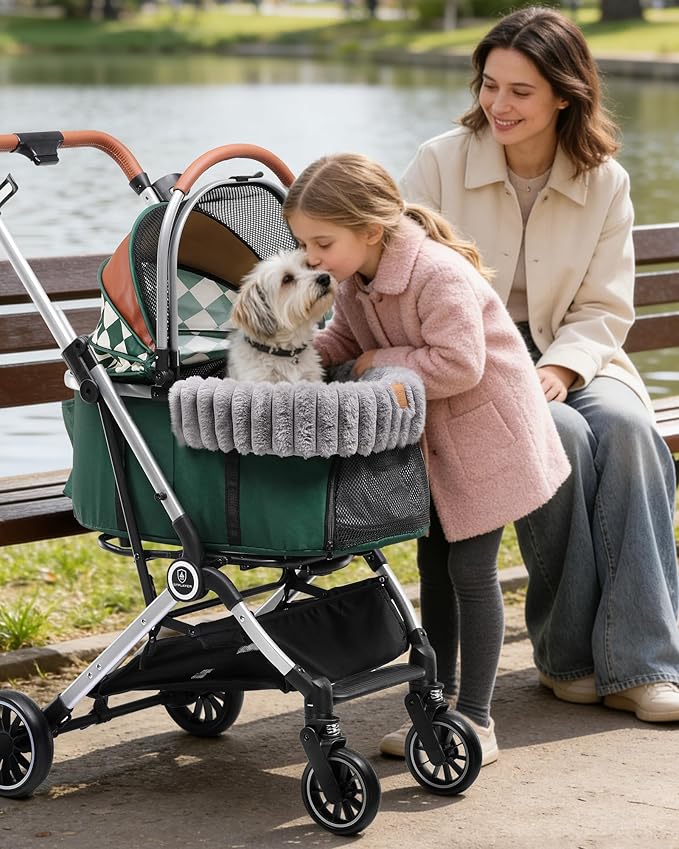 GTPLAYER Pet Stroller with Matching Stroller Mat Set, for Small Dogs and Cats Up to 45 lb, Detachable Carrier, One-Hand Fold, Stroller: Grey, Mat: Grey