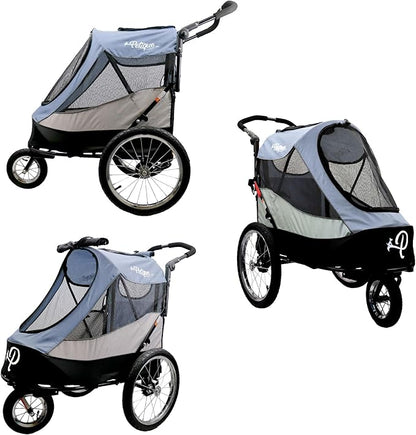 Petique Trailblazer Jogger, Dog Cart for Medium Size Pets, Ventilated Pet Stroller for Cats & Dogs, Gray