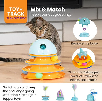 Catstages 2-in-1 Dart N’ Dash Electronic Feather Cat Toy, Motion-Activated, Ball Track Add-On, Blue