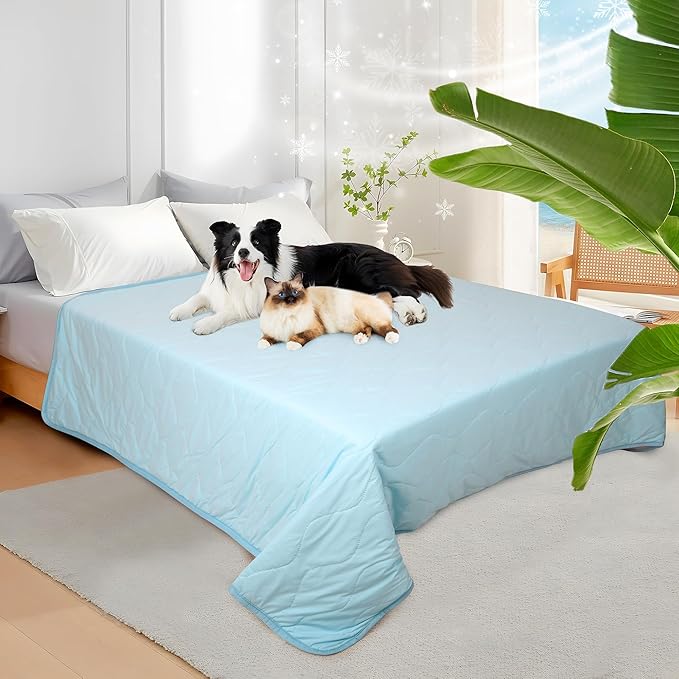 Cooling Blanket for Dogs - Q-MAX>0.4, Lightweight Pet Throw Blanket Furniture Protector, Breathable Fill and Soft Washable Cooling Mat for Summer, Light Blue, 50x60