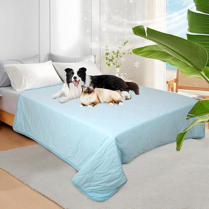 Cooling Blanket for Dogs - Q-MAX>0.4, Lightweight Pet Throw Blanket Furniture Protector, Breathable Fill and Soft Washable Cooling Mat for Summer, Light Blue, 50x60