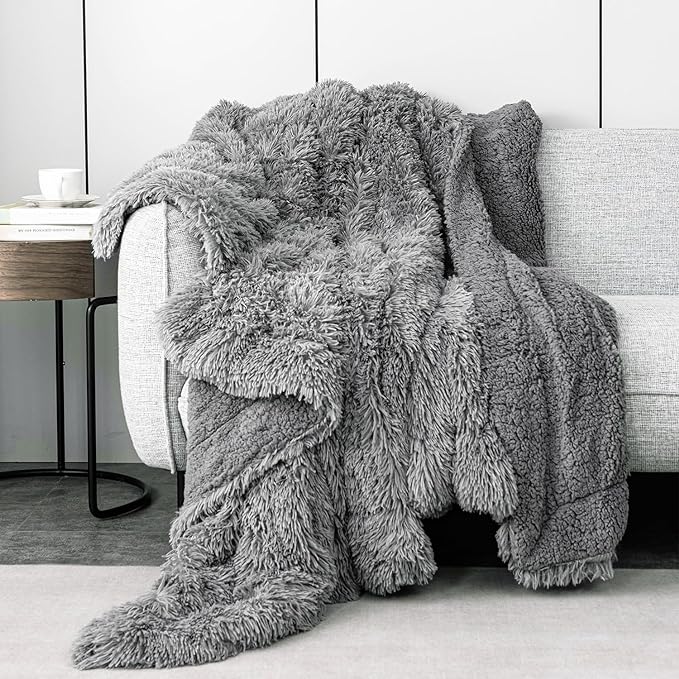 Pawque Faux Fur Throw Blankets for Couch, Sherpa Fleece Warm Super Soft Fuzzy Fluffy Blanket, 50x60 inches Thick Shag Lightweight Cozy Gift for Women Men Bedroom Sofa, Grey