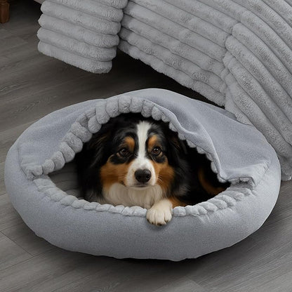Riverbrook Home Everett Covered Round Cuddly Pet Bed, Gray, Large
