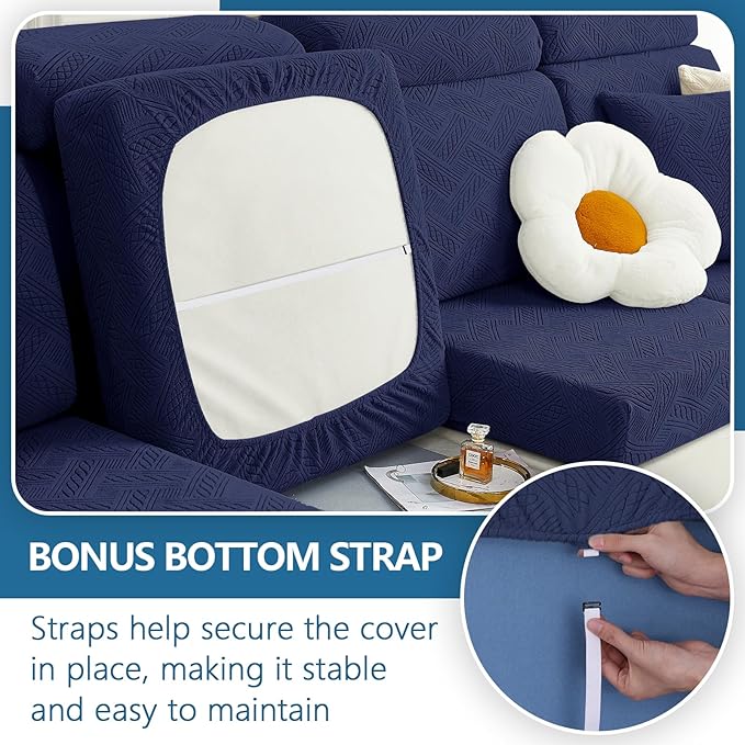 hyha Individual Couch Cushion Covers, Stretch Magic Sofa Seat Cushion Covers Washable, Dog Couch Sofa Slipcover for Pets, Kid with Elastic Bottom(3PC, Navy)