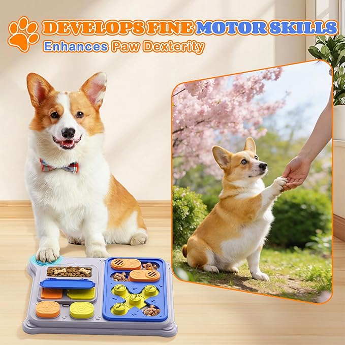 Dog Puzzle Toy Slow Feeder, Interactive Dog Toys for IQ Training & Mental Stimulation, ABS Easy Clean Detachable Tray Non-Slip Base, Enrichment Toys for Small Medium Dogs, Blue