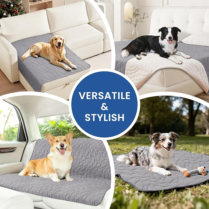 Waterproof Dog Bed Cover Pet Blanket, Soft Couch Cover for Dogs Washable, Non-Slip Dog Blanket Protect Furniture Couch Sofa Car for Puppy Large Dogs Cat (82x102 Inch, Light Grey)