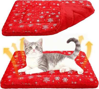 2 Pack Winter Self Warming Cat Mat Snowflake Red Self Heating Pad Bed 22" x 18" Reversible Reflects Body Heat Machine Washable Thermal Pet Blanket for Winter Indoor Pet Kitten Dog Crate