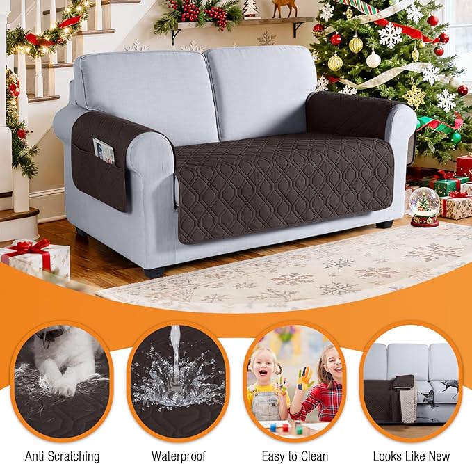 VANSOFY Couch Cover, Waterproof Sofa Covers Washable Slipcover Furniture Protector Couch Seat Covers Non-Slip Couch Cover for Dogs, Pets(Loveseat Plus, Chocolate)