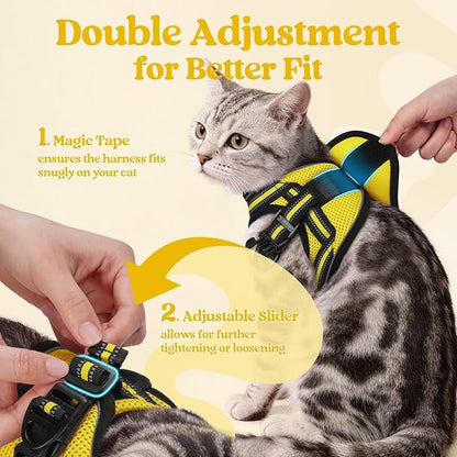 rabbitgoo Cat Harness and Leash Set for Walking Escape Proof, Adjustable Soft Kittens Vest with Reflective Strip for Cats, Comfortable Outdoor Vest, Bright Yellow, L