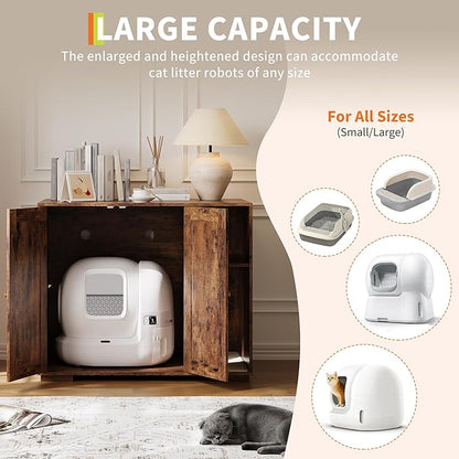 Extra Large Cat Litter Box Enclosure with Scratch Pad, Large Automatic Litter Box Furniture, Dog-Proof Litter Cabinet with Outlet, Space for Cat Stuffs