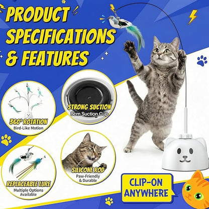 CATPICK Interactive Cat Toys for Indoor Cats - Automatic Flying Bird Feather Toy, USB Rechargeable Electric Cat Teaser with Strong Sticky Base, Smart Motion Self-Play Toy for Bored Cats(Brown)