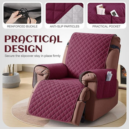KinCam 100% Waterproof Recliner Chair Cover, Reclining Couch Covers for Pets, Dogs, Recliner Couch Slipcover Furniture Protector with Elastic Straps for Kids(25", Burgundy)