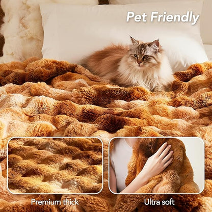 L'AGRATY Faux Fur Throw Blanket: 90" x 90" Luxury Soft Fluffy Thick Rabbit Fur Blankets for Queen Bed Couch - Cozy Plush Bubble Blankets for Home Decor: Warm Flannel Fleece Decorative Blanket