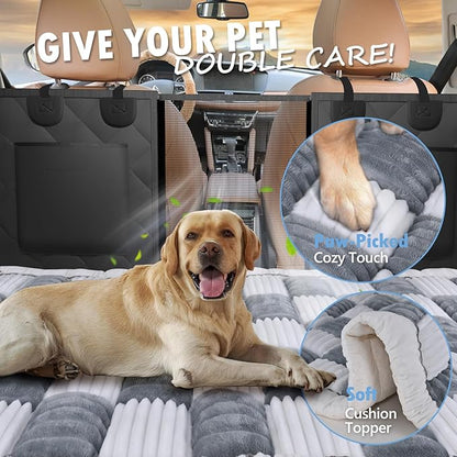 Backseat Dog Bed Non-Slip, Dog Bed for Car Back Seat Soft and Comfortable, Back Seat Pet Bed Mat for Travel, Pet Car Blanket for Backseat Extender and Seat Covers 51"X 23.5" Light Grey & White