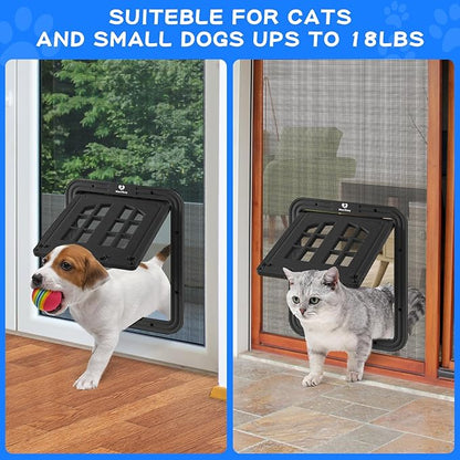 Cat Screen Door,Inside Opening 9.8×8.3Inch Cat Door for Screen Door, Pet Screen Door with Lockable Magnetic Flap for Pet Door,with 4 Entry Ways, Medium