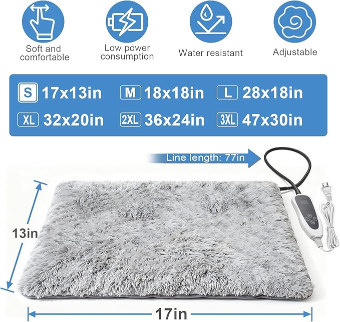 GOLOPET Cat Heating Pad 17 x 13 in with Smart Thermostat Switch and Power Line Protection Tube,Obtained MET and UL Dual Certification,Waterproof Pet Heating Pad for Cats, with Long Velvet Cloth Cover