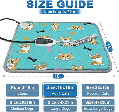 GOLOPET Cat Heating Pad 18x18 in Pet Heating Pad for Cats Waterproof Smart Thermostat Switch, Adjustable, Adding Wire Rope Wires Cat Warming Pad-Blue