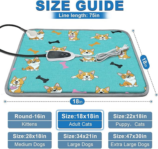 GOLOPET Cat Heating Pad 18x18 in Pet Heating Pad for Cats Waterproof Smart Thermostat Switch, Adjustable, Adding Wire Rope Wires Cat Warming Pad-Blue