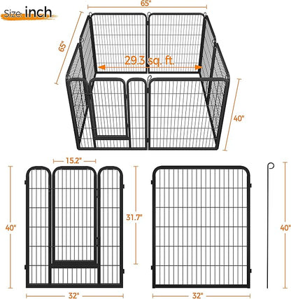 Yaheetech Wide Panel Dog Playpen, 8 Panels 40 inch High Pet Pen with Gate, Portable Indoor Outdoor Fence for Medium/Large Breed Dogs