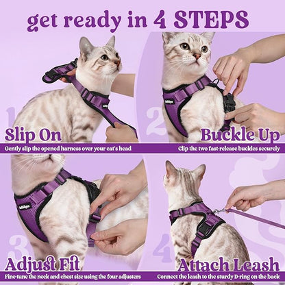 rabbitgoo Cat Harness and Leash for Walking, Escape Proof Soft Adjustable Vest Harnesses for Cats, Easy Control Breathable Reflective Strips Jacket, Purple, S