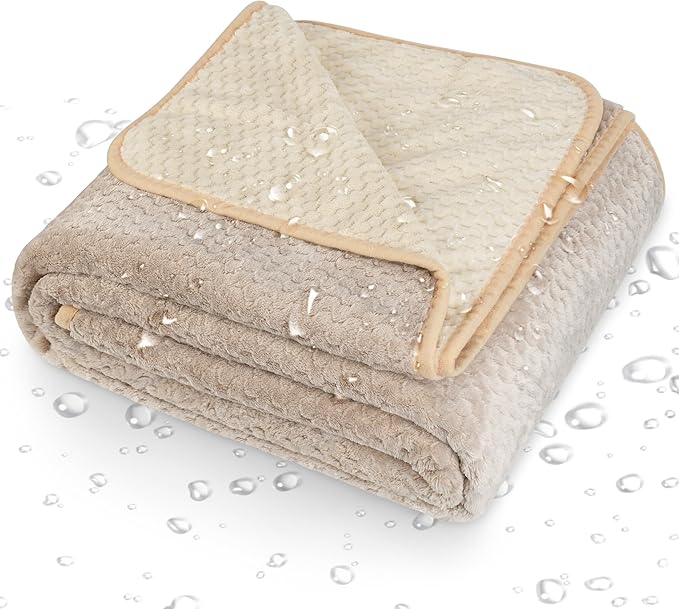 Catalonia Waterproof Pet Blanket for Sofa, Bed & Couch - Reversible Leakproof Fleece Furniture Protector Cover - Liquid Pee Proof Dog Cat Blanket for Small Medium Large Pets, Camel, 60" x 80"