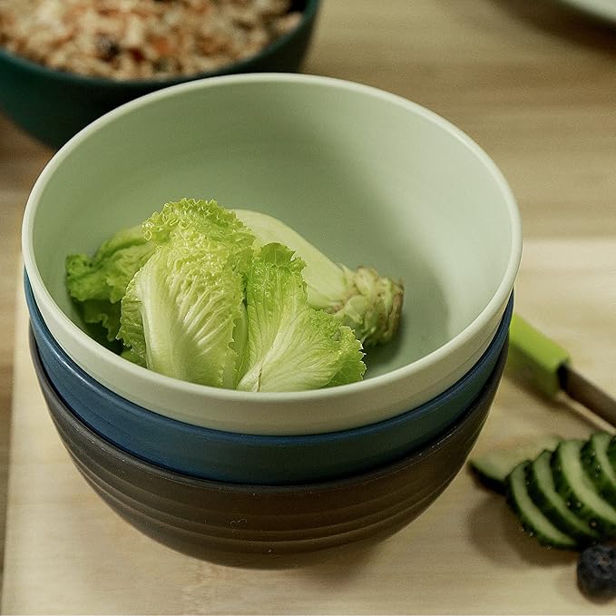 shopwithgreen Plastic Cereal Bowls, Reusable Bowls for Kitchen, Set of 4, Microwave and Dishwasher Safe Bowl for Soup, Oatmeal, Ramen, RV, Camping, Kids, College Dorm Room, 26 OZ, Dark Coastal