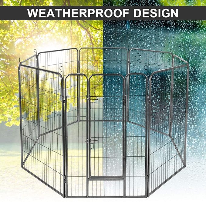 Giantex 48 inch Dog Fence with Door, 16/8 Panels Dog Playpen for Outside Large Dogs, Portable Pet Playpen Fencing Enclosures, Heavy Duty Metal Camping Fences for The Yard (8 Panels, 48 inch)