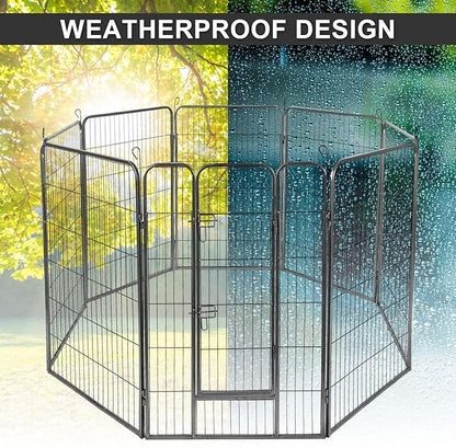 Giantex 48 inch Dog Fence with Door, 16/8 Panels Dog Playpen for Outside Large Dogs, Portable Pet Playpen Fencing Enclosures, Heavy Duty Metal Camping Fences for The Yard (8 Panels, 48 inch)
