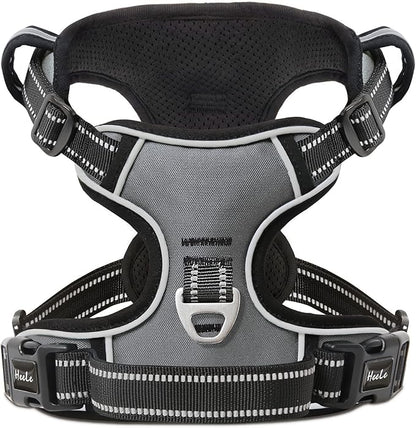 HEELE Dog Harness, No Pull Adjustable Padded Reflective Harness for Small Medium Large Dogs with Handle for Walking Training, Grey, XL