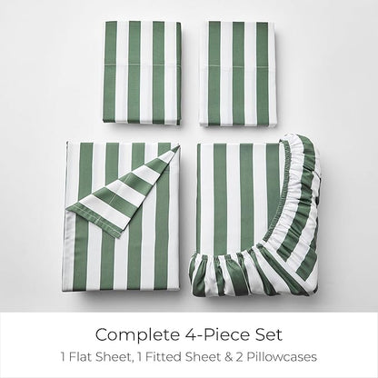 Mellanni Queen Sheets Set - 4 PC Iconic Collection Bedding - Hotel Luxury, Extra Soft, Cooling Bed Sheets - Wrinkle, Fade, Stain Resistant (Queen, Oxford Stripe Sage)