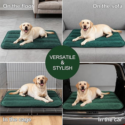 Dog Bed Mat, Reversible Dog Crate Pad with Washable Kennel Mat and Soft Foam, Flat Pet Bed for Dogs & Cats, for Crates Carriers & Travel (Green, 34" L*20" W*1.5" Th)