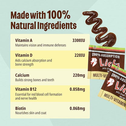 Licks Pill Free Dog Multivitamin - Dog Supplement with Vitamin C, D, and Calcium - Multivitamin Pet Supplies - Gel Packets - 30 Use
