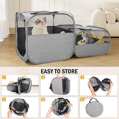 Tailtastic Large Outdoor Cat Playpen, Foldable 2-in-1 Zone Waterproof Cat Enclosure Puppy Pen for Outdoor Use, Portable Pet Playpen with Soft Sides, Great for Gardens, Camping, Backyard