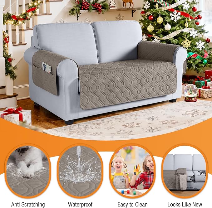 VANSOFY Couch Cover, Waterproof Sofa Covers Washable Slipcover Furniture Protector Couch Seat Covers Non-Slip Couch Cover for Dogs, Pets(Loveseat Plus, Khaki)