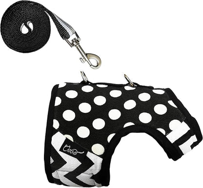 Cat Harness and Leash for Walking Escape Proof, Adjustable Cat Vest Harness, Padded Stylish Cat Walking Jackets, Polka Dot Black, Medium