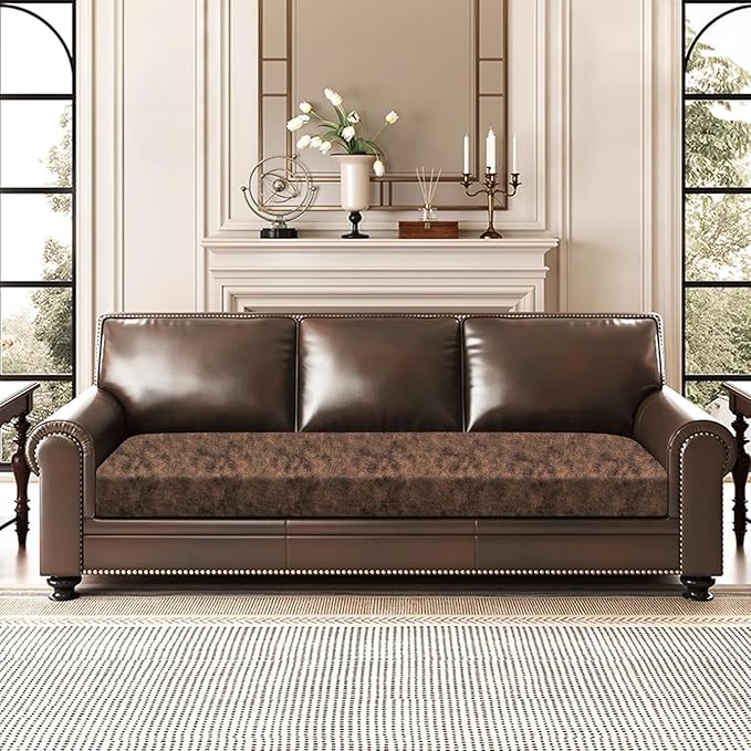 ANARACHON Leather Look Couch Cushion Covers Sofa Seat Slipcovers Sets Couches Furniture Protector for Sectional Armchair Loveseat Pets Kids Stretch Spandex Fabric (1 Cushion XL Sofa, Dark Brown)