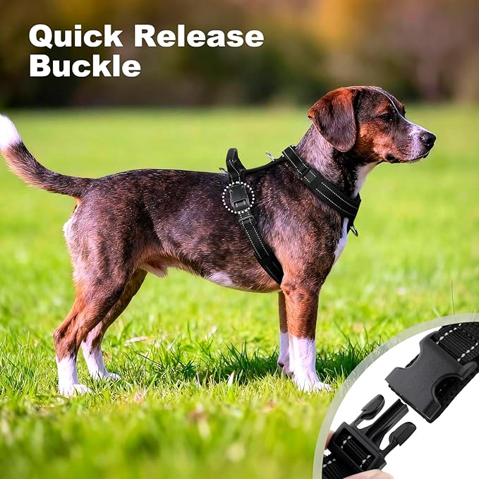 No Pull Dog Harness with Handle, Soft Mesh Padded Adjustable for Small Medium Large Dogs | Reflective Easy Walk Harness with Front Clip for Training, Running & Outdoor (Black, XL)
