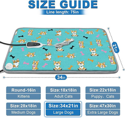 GOLOPET Large Dog Heating Pad 34x21in with Smart Thermostat Switch and Power Line Protection Tube,Obtained MET and UL Dual Certification,Waterproof Pet Pad, Suitable for Dogs of All Ages-Blue