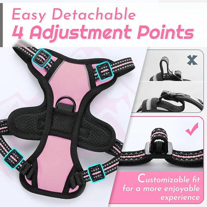 Eagloo Small Dog Harness No Pull, Service Vest with Reflective Strips and Control Handle, Adjustable and Comfortable for Walking, No Choke Pet Harness with 2 Metal Rings, Pink, XS